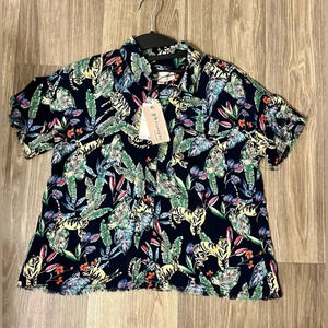 NWT Philosophy Midnight Tiger Tropical Print Button Front Shirt Size X-Small